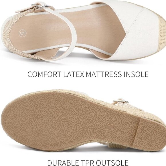 Women’s Espadrille Sandals Textile Wedge Buckle Ankle Strap Summer Shoes - Picture 3 of 6